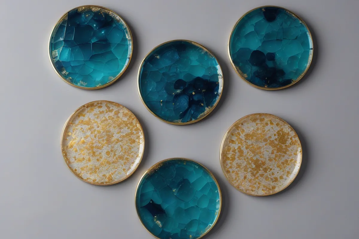Translucent epoxy resin coasters on a neutral background