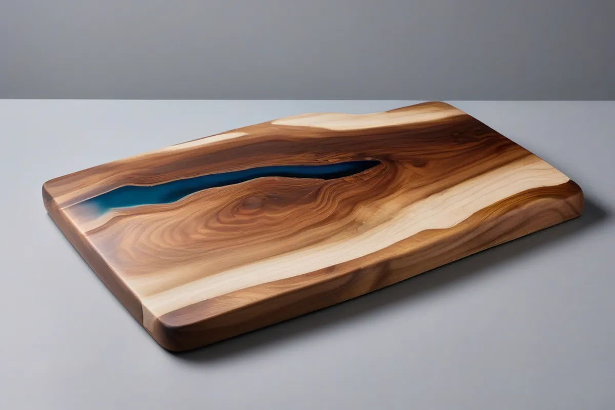 Wooden serving board with an epoxy resin river